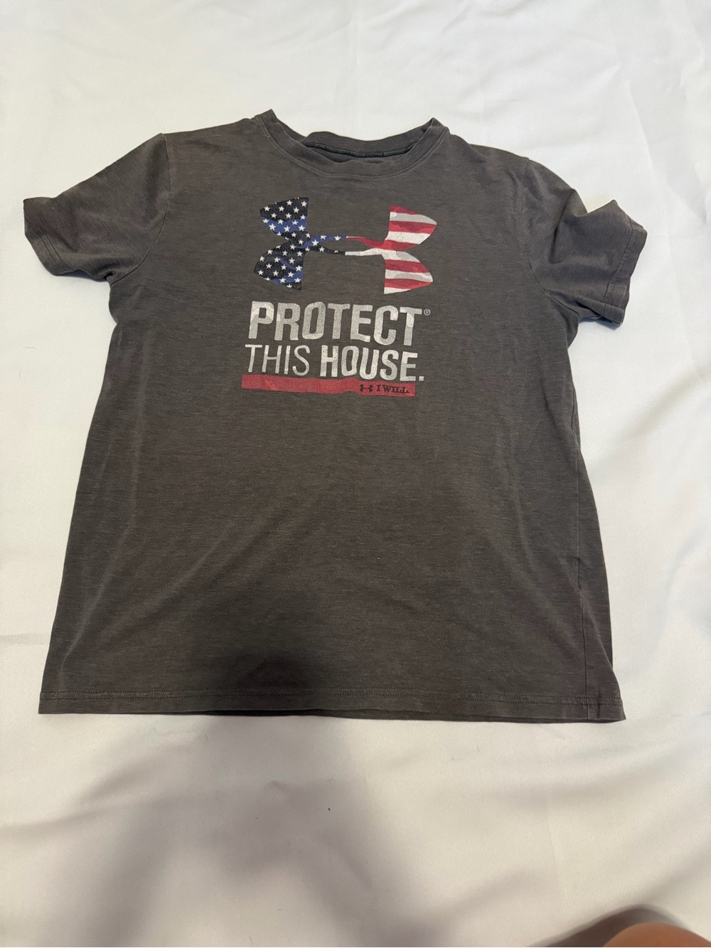 Under Armour Kids Gray 'Protect This House' Short Sleeve Tee with Flag Logo
